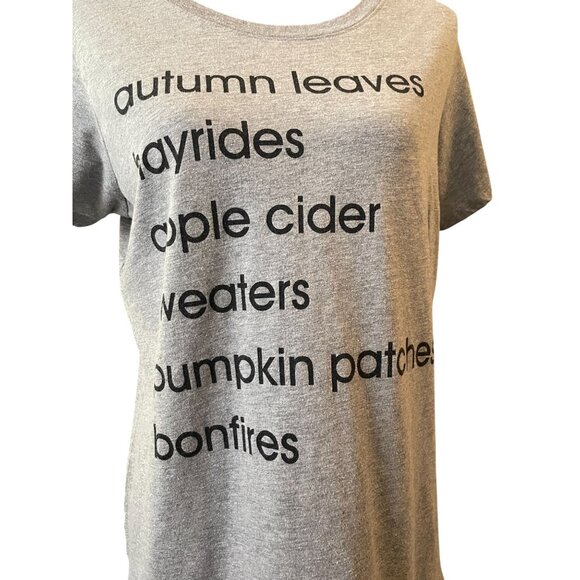 Fall autumn novelty tee top XL (16-18) short sleeve scoop neck black on gray - Picture 2 of 8